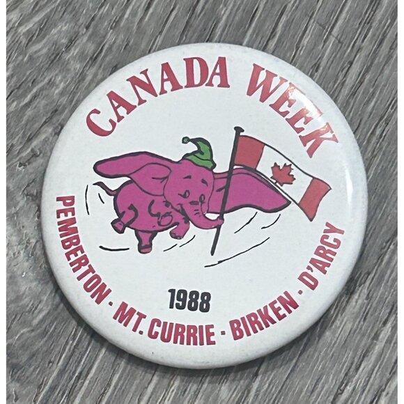 Vintage Canada Week 1988 Pinback Button Elephant With Canadian Flag Logo - Picture 1 of 8